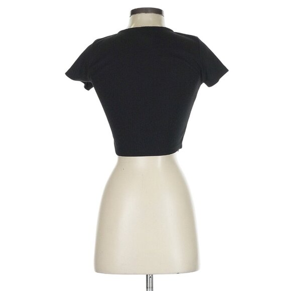Princess Polly Black Ribbed Cropped Flirty Baby Tee T-Shirt Crop Top Y2K Inspo - Picture 5 of 15